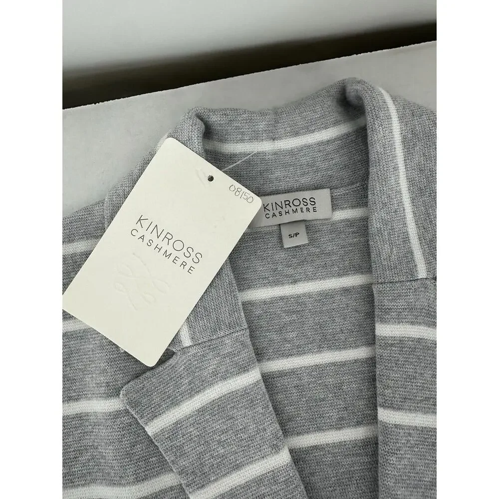 Kinross Cashmere Cardigan Blazer Knit Sz S Grey Notch Preppy Pockets Career $375 - Picture 3 of 10